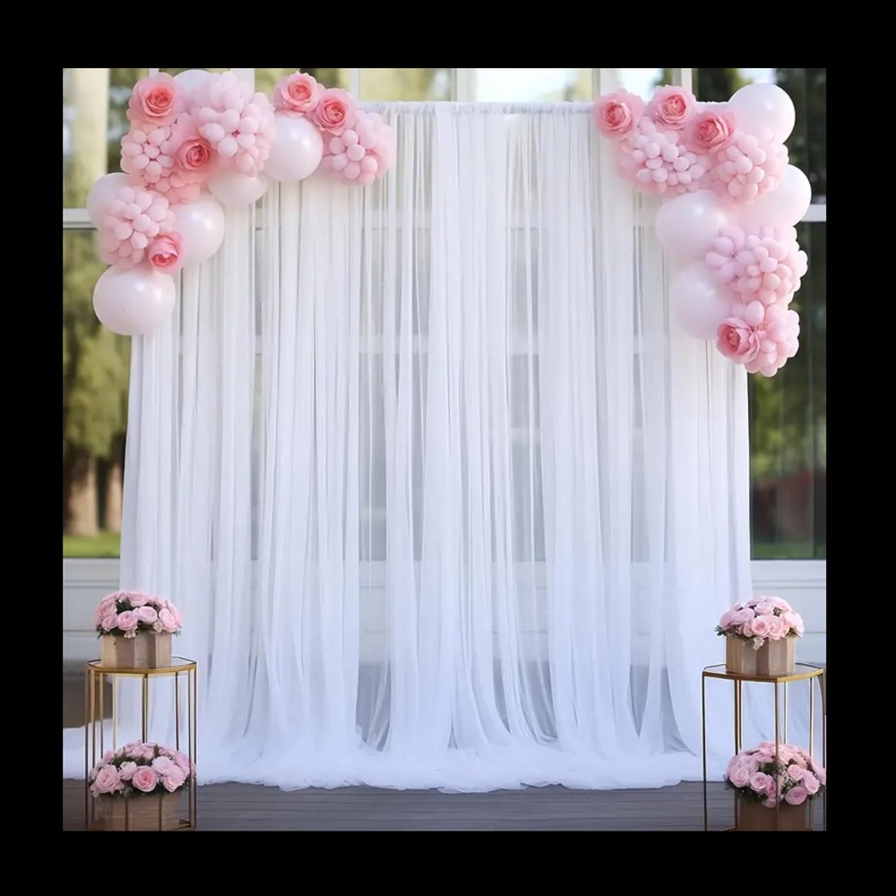 10ft x 10ft White Sheer Tulle Backdrop Curtains for Party Wedding Wrinkle Free